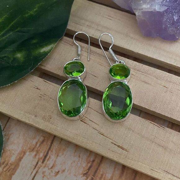 Peridot Tourmaline Sterling Silver Earrings - Picture 1 of 5